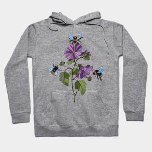 Botanical illustration of plants bindweed and bumblebees Hoodie